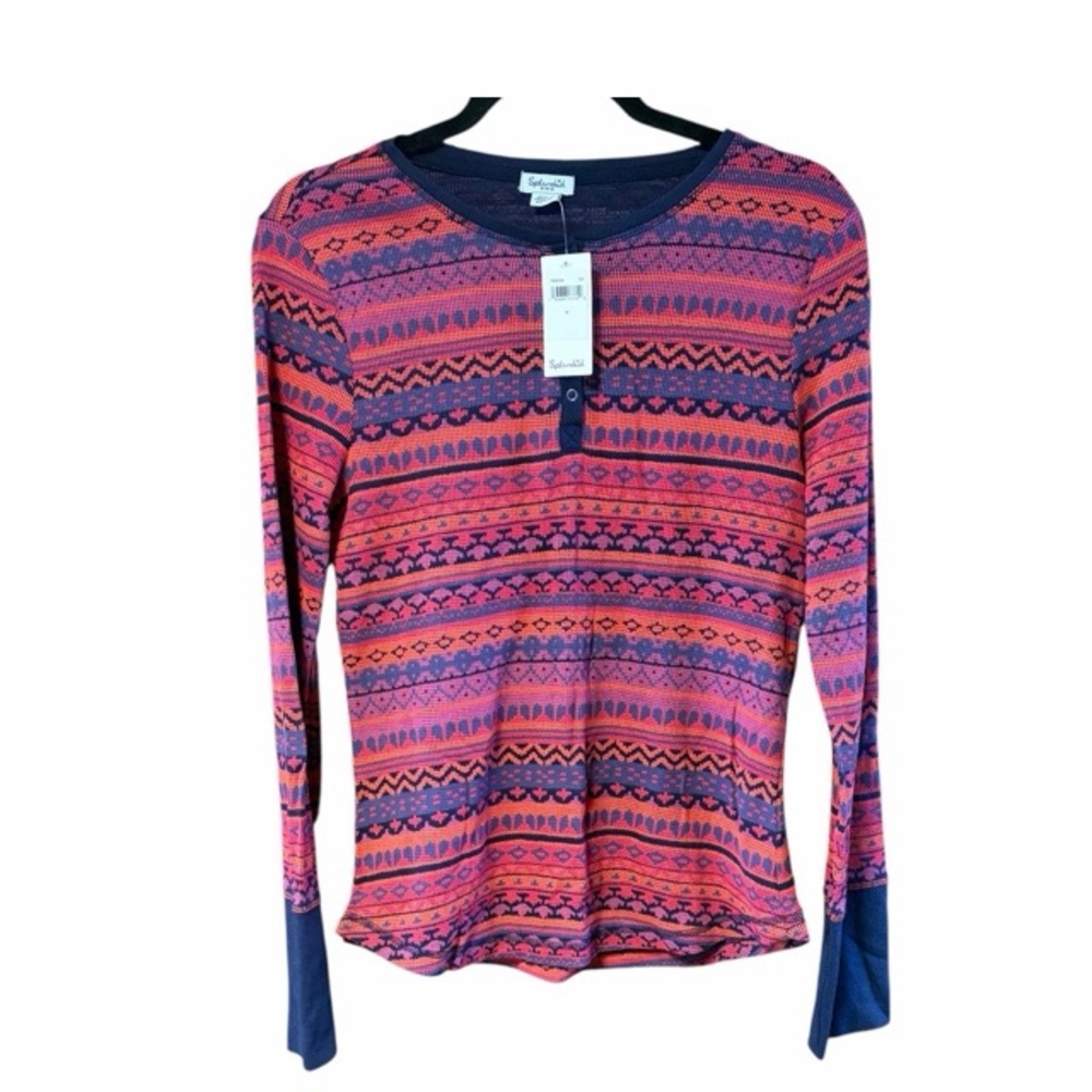 Splendid‎ Henley Thermal Patterned Long Sleeve Top NWT